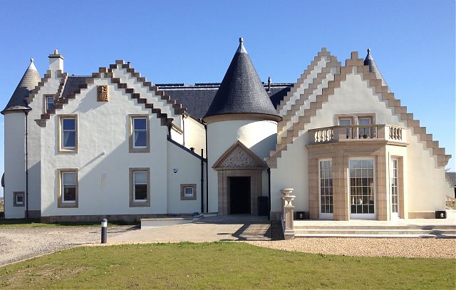 West frontage with existing 1850's house on left with new rear tower and swimming pool on right. West frontage with existing 1850's house on left with new rear tower and swimming pool on right.