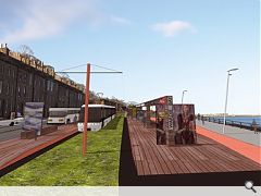 In 2004 the RIAS commissioned young practices to look at inventive solutions for Edinburgh's proposed tram system.  This shows Zone architects' proposals for the waterfront